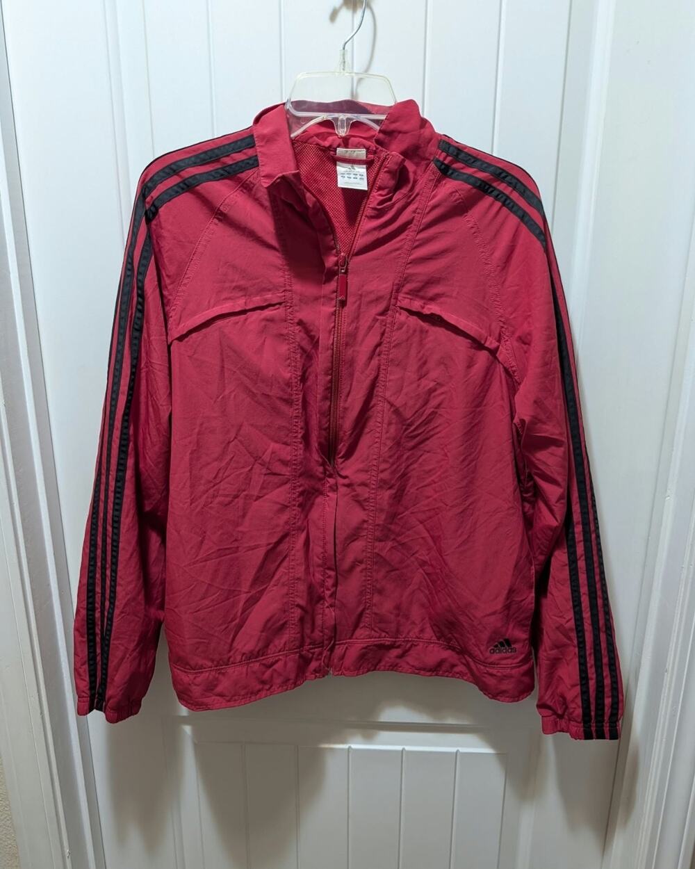 Adidas Originals Red Black Stripes Full Zip Track Jacket Windbreaker Size XL